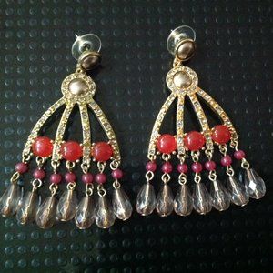 Vintage Rhinestone, Lucite & Faux Crystal Chandelier Pierced Earrings